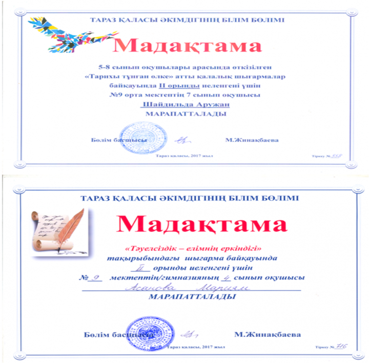 2017-2018 о.ж. оқушылар жетістіктері - Достижения учащихся 2017-2018 уч.год