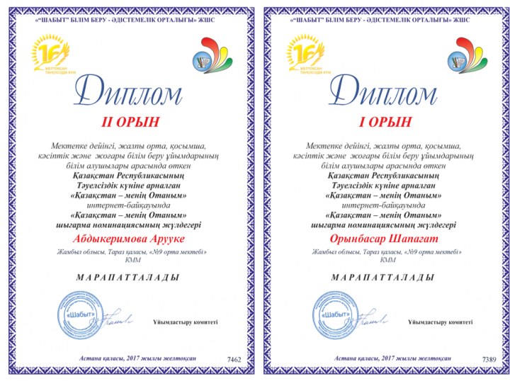 2017-2018 о.ж. оқушылар жетістіктері - Достижения учащихся 2017-2018 уч.год