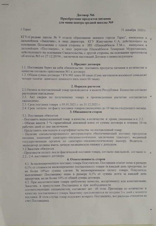 Приобретение  продуктов питания для мини-центра средней школы №9