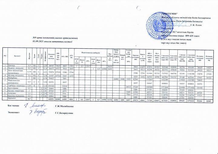 Штатное расписание инклюзия при СШ №9 01.09.2021г.