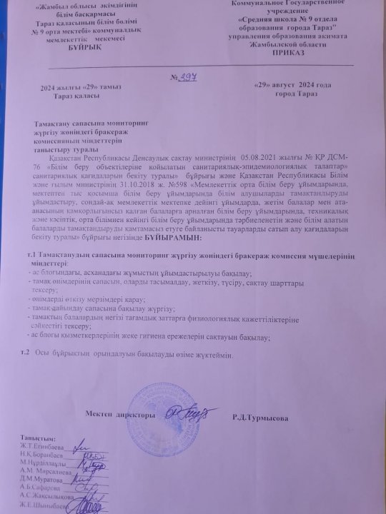 Тамақтану сапасына мониторинг жүргізу жөніндегі бракераж комиссиясының міндеттерін таныстыру туралы