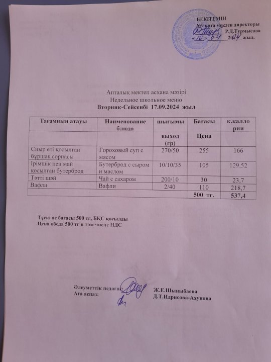 Меню по питанию