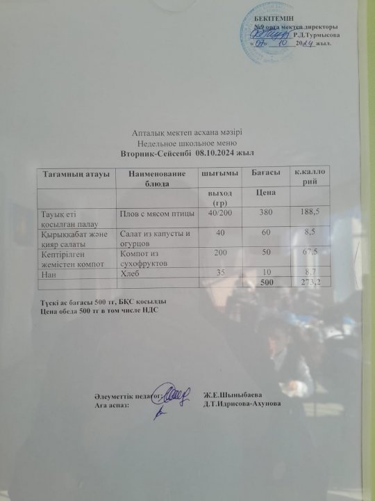 Меню по питанию