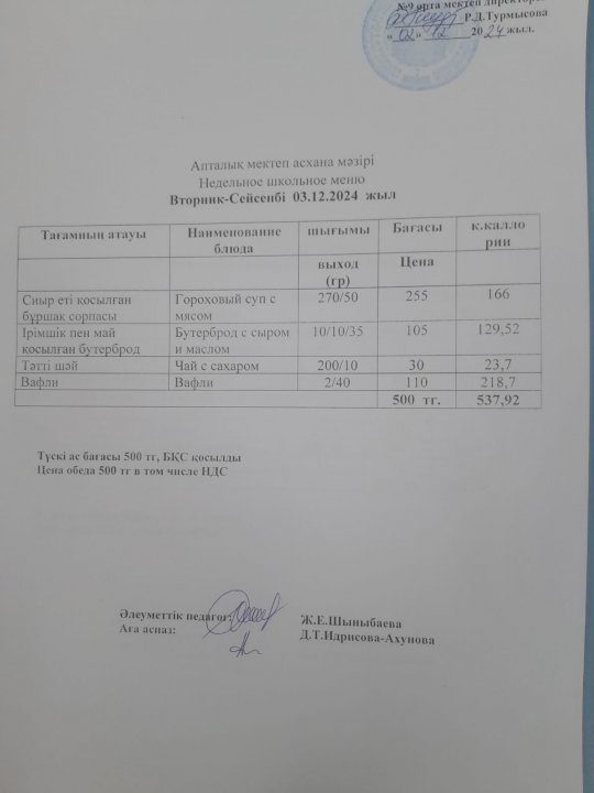 Меню по питанию
