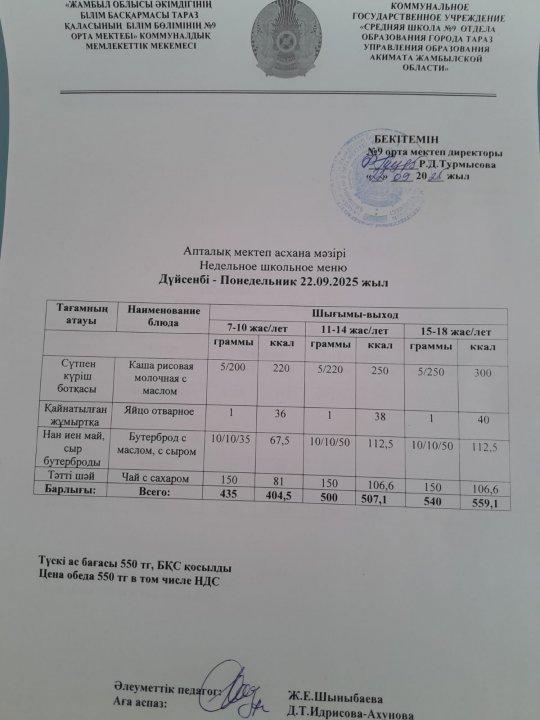 Меню по питанию